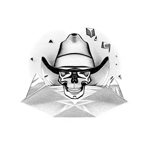 A Skull Wearing A Cowboy Hat And Playing A Guitar In Front Of A Pyramid Tattoo