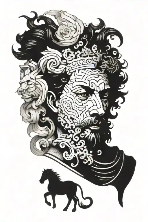 Marcus Aurelius Half Face From Meditations Book With Bull And Lion In Background