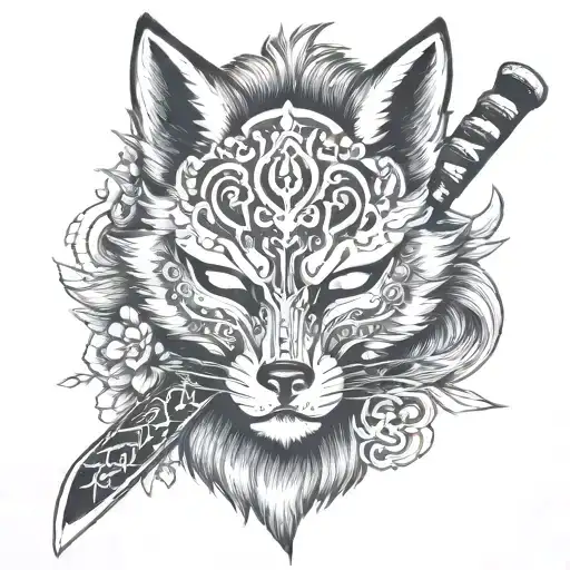 Fox Mask With Katana Tattoo