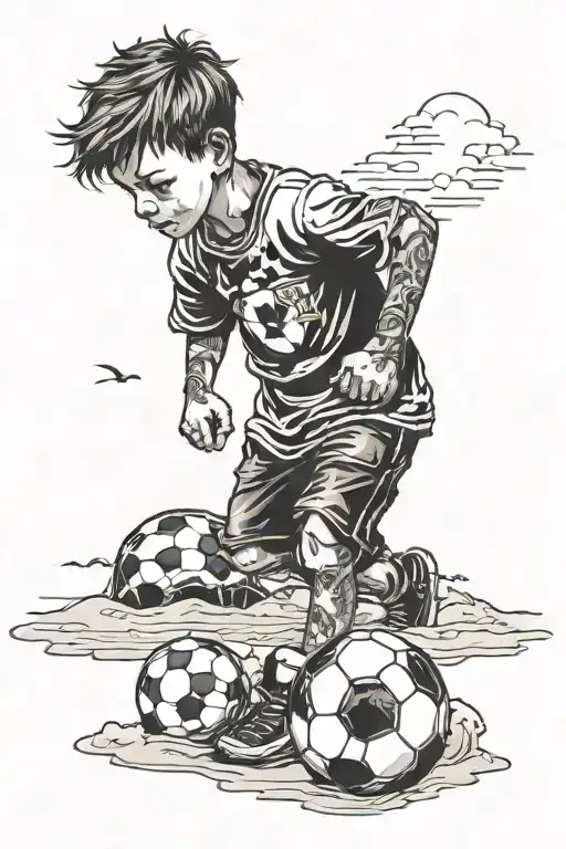 Kid With A Soccer Ball In A Beach With A Kat Eye