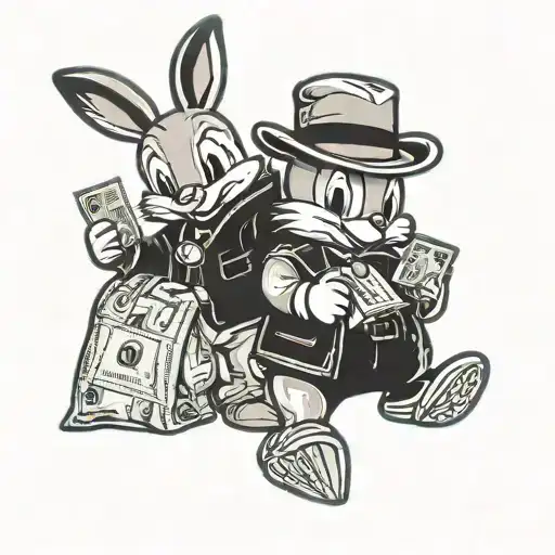 Baby Buggs Bunny And Daffy Duck Holding A Bag Of Money