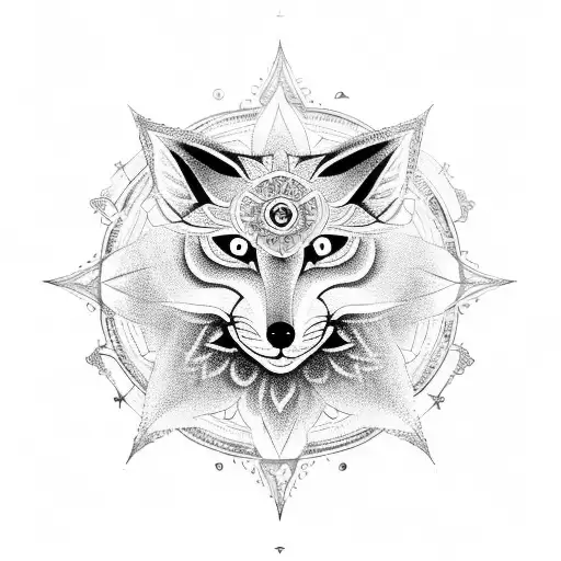 Celestial Fox With Intricate Mandala And Compass Design
