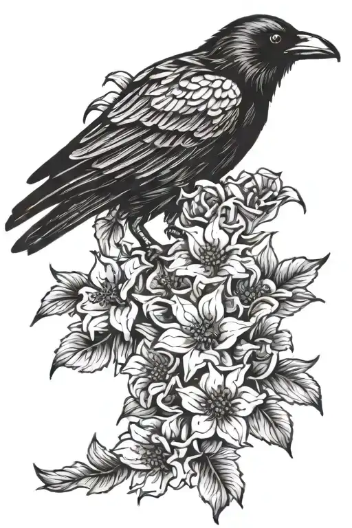 Flowers Covering A Crow