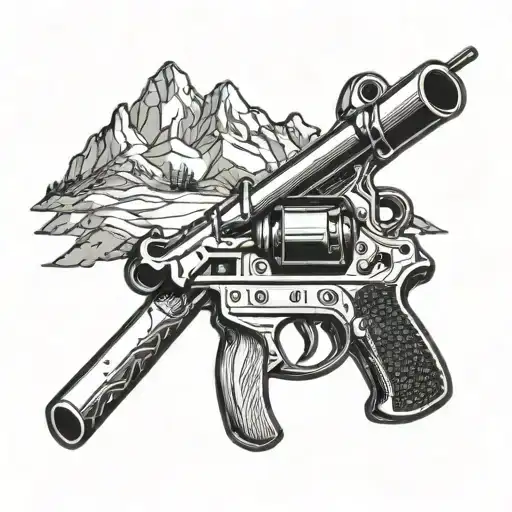 A Mountain Landscape With A Hidden Gun Camouflaged Within The Scenery