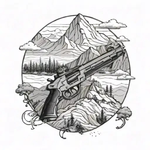 A Mountain Landscape With A Hidden Gun Camouflaged Within The Scenery