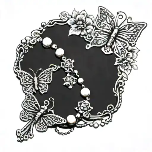 Rosary Beads Necklace With Butterflies