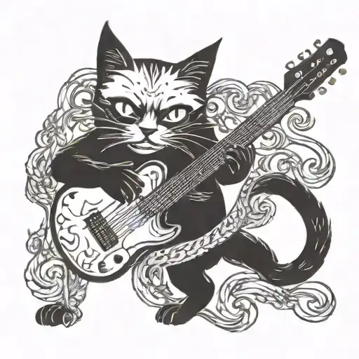 Black Cat Playing A Guitar