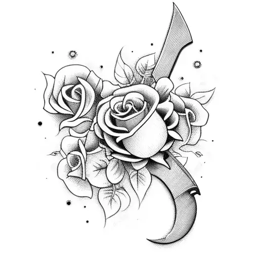 Knife With Roses Under The Moon