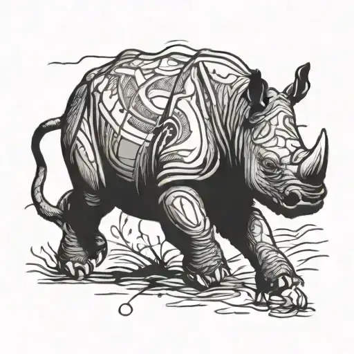Rhino Carrying American Football In Front Arm Like A Running Back