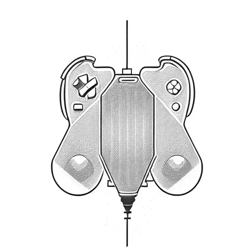A Blackwork Design Of A Video Game Controller Merging With A Bass Guitar
