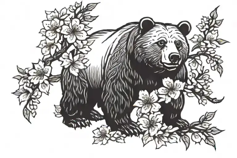 Bear With Cherry Blossom Flowers