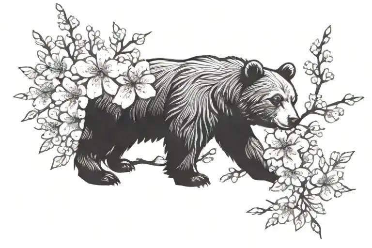 Bear Face With Cherry Blossom Flowers
