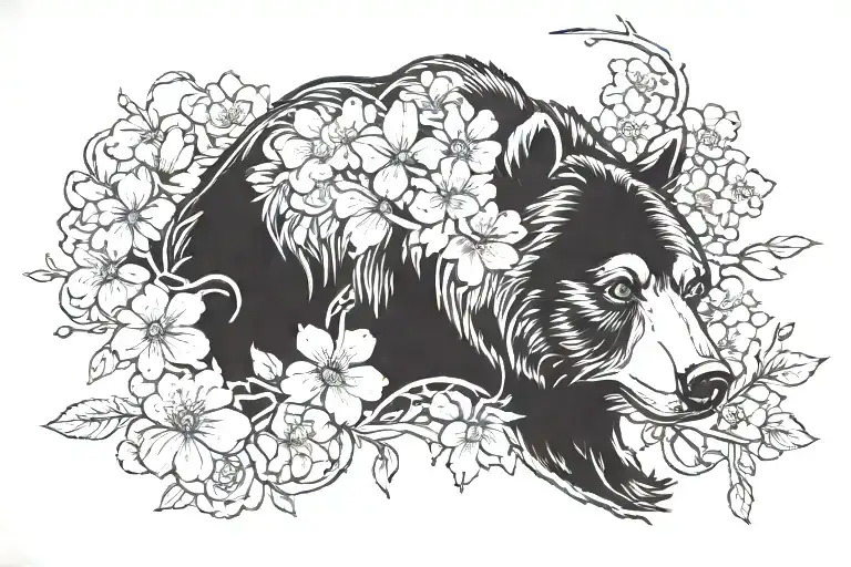 Bear Head With Cherry Blossom Flowers