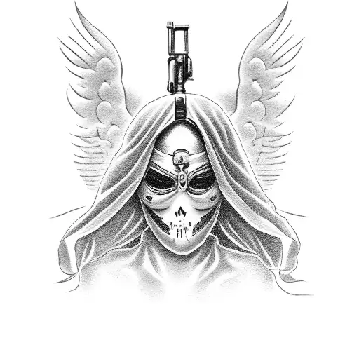 Angel With Masked Face And Gun