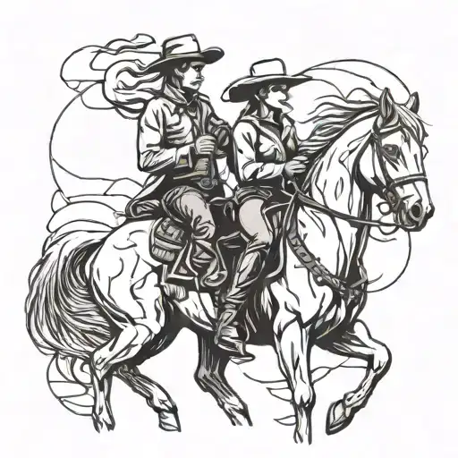 Cowboy And Cowgirl Riding A Horse Tattoo
