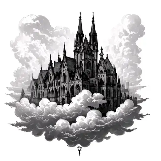 Gothic City Under Dense Clouds
