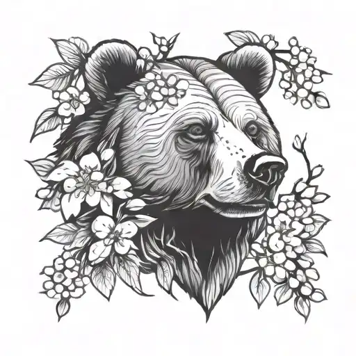 Bear Face And Cherry Blossoms