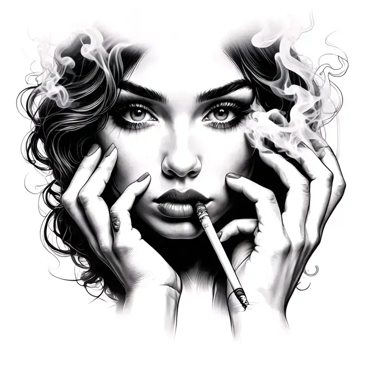 Chicano Girl Smoking Joint Surrounded By Smoke Face Half Covered With Smoke