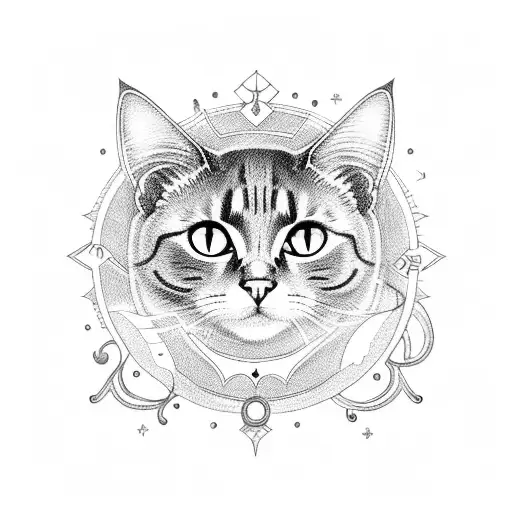 Mysterious Black Cat Surrounded By Celestial Elements