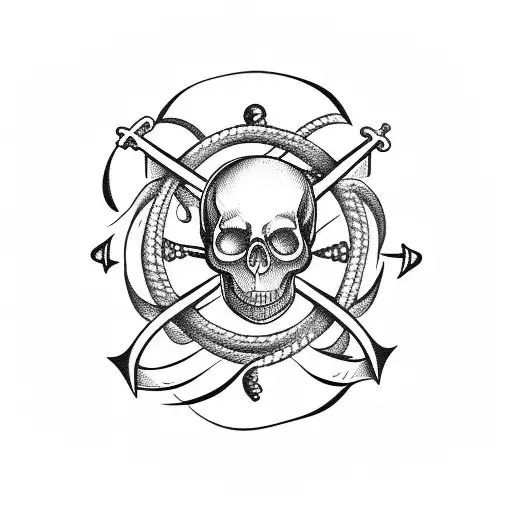 Navy Anchor Intertwined With A Skull