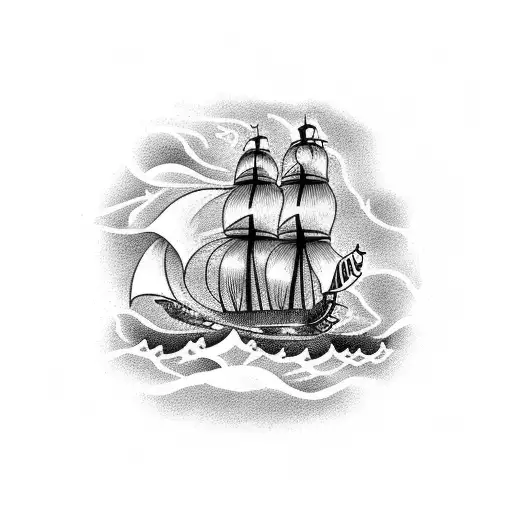 Pirate Ship Sailing Through Stormy Seas