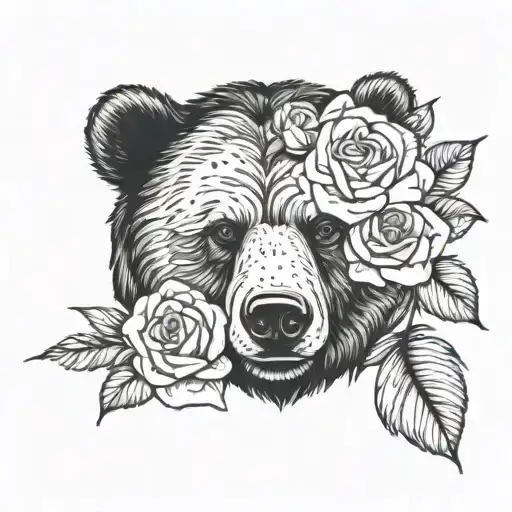 Bear Head With Roses Border
