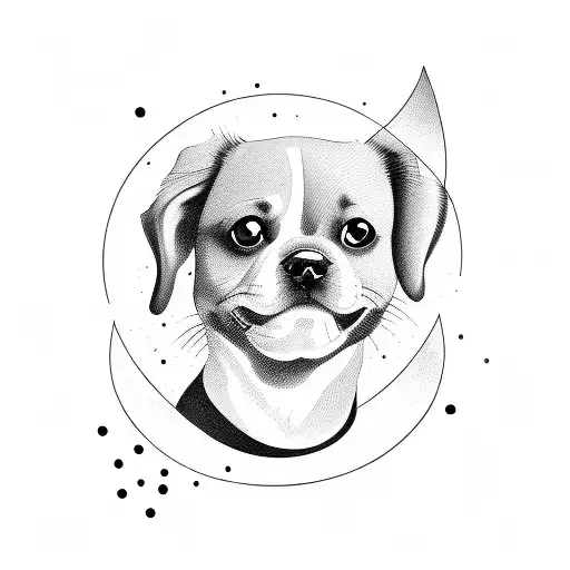 A Blackwork Tattoo Of A Dog Playing A Guitar