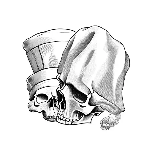 A Skull With A Chef's Hat And Crossed Spatulas