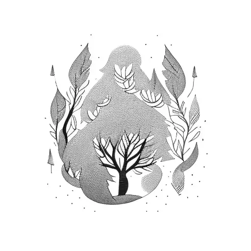 A Blackwork Tattoo Of A Forest With A Hidden Silhouette Of A Wild Cat