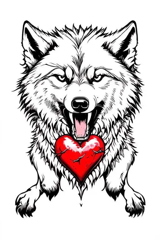 Violent Wolf Biting A Heart