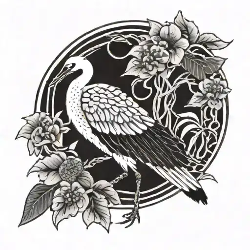 A Traditional Japanese Crane Bird With A Coffee Bean Pattern On Its Wings