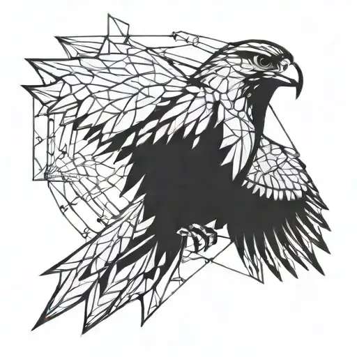 Abstract Geometric Design Incorporating A Falcon Silhouette In Blackwork Style