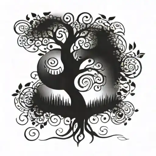 A Tree Of Life Design With Music Symbols As Leaves