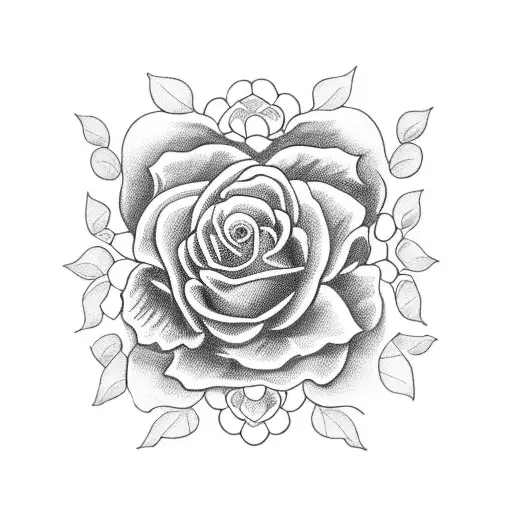 A Blackwork Design Of A Rosary Made Entirely Of Roses Tattoo