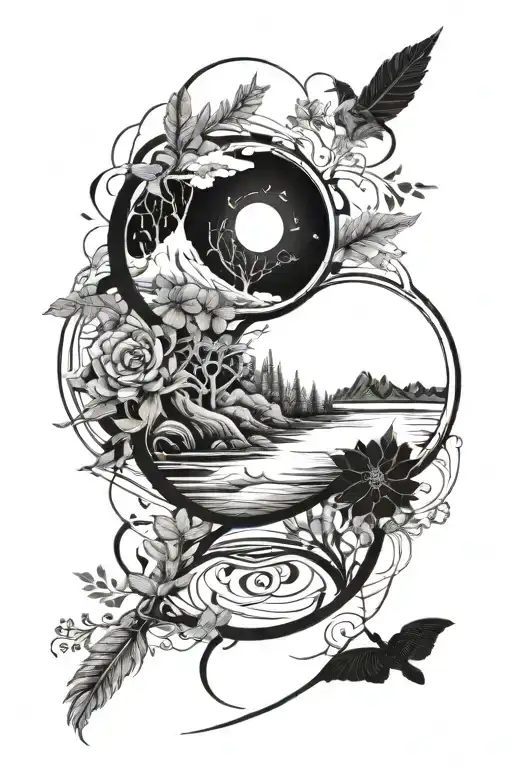 Half Sleeve Nature Elements With Black Bands In The Middle