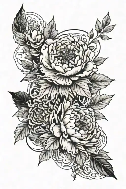 Half Sleeve Nature Elements And Peonies With Black Bands In The Middle