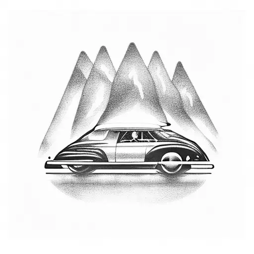 A Vintage Car Driving Through A Scenic Mountain Road