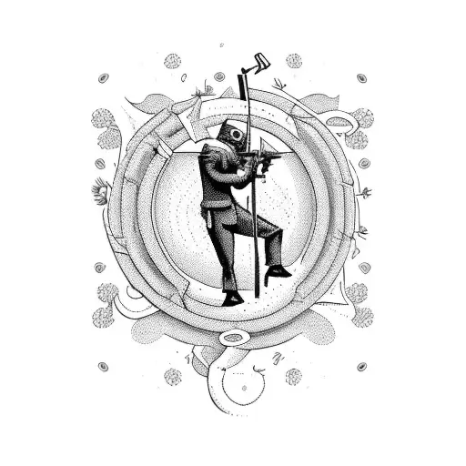 Black Banksy Style Archer Firing A Colourful Bunch Of Iris's