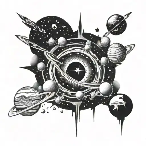 A Cosmic Scene With A Black Hole Sucking In Stars And Planets