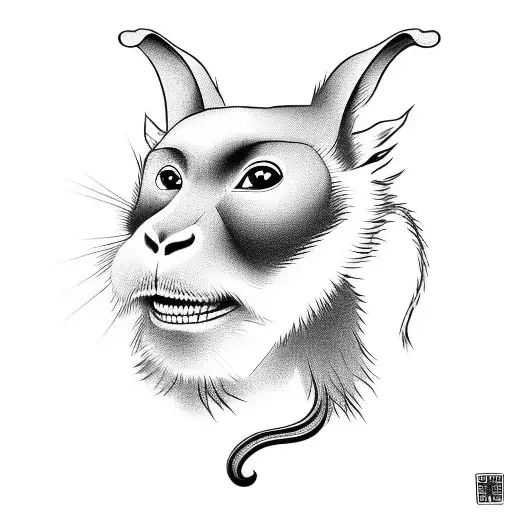 Chinese Monkey With A Dog And A Rabbit