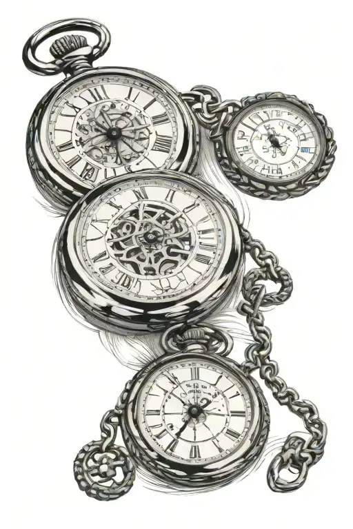 Compas Pocket Watch Black Grey Tattoo Depicting