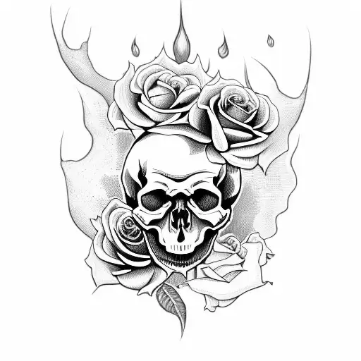 Skull And Roses With Thunders