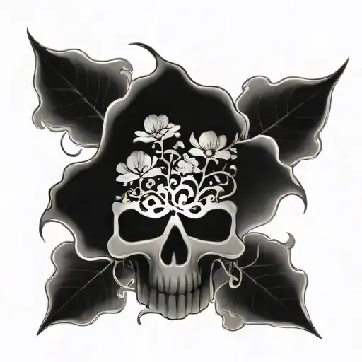 Black Skull With A Figure Eight In The Forehead And Smoldering Clover In The Teeth