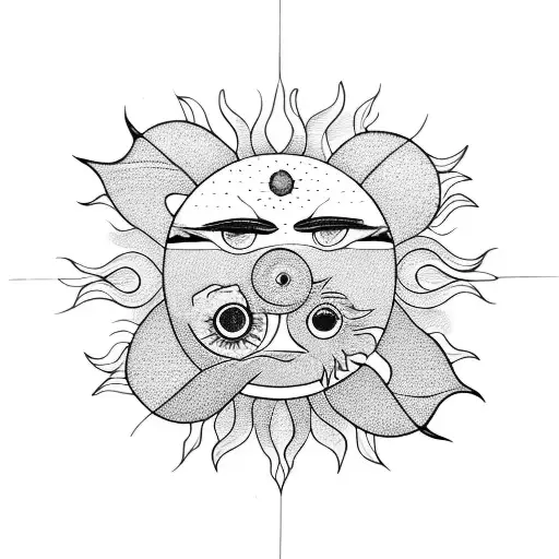 Two Birds Looking At A Sun In The Center