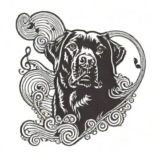 A Silhouette Of A Labrador With A Music Note Incorporated Into The Design