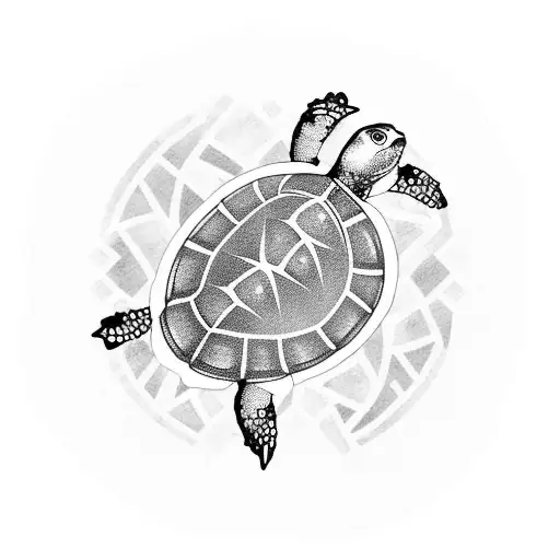 A Blackwork Tattoo Of A Turtle With A Tribal American Cheraw Indian Design On Its Shell