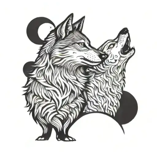 Cat And Wolf Howling At The Moon