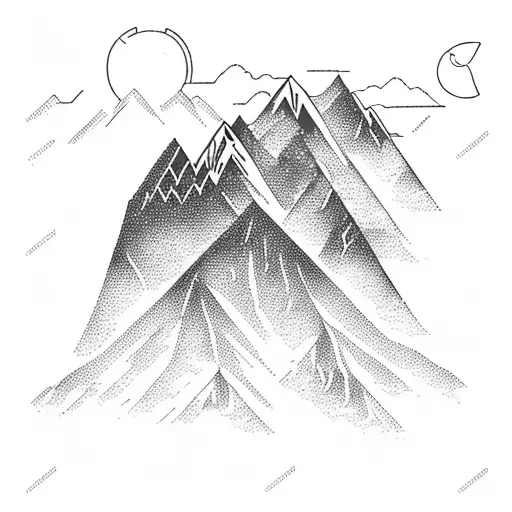 A Majestic Blackwork Tattoo Of Mount Everest Surrounded By A Dense Forest