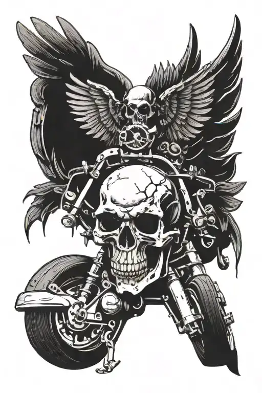 A Motorcycle Engine Morphing Into A Skull With Wings