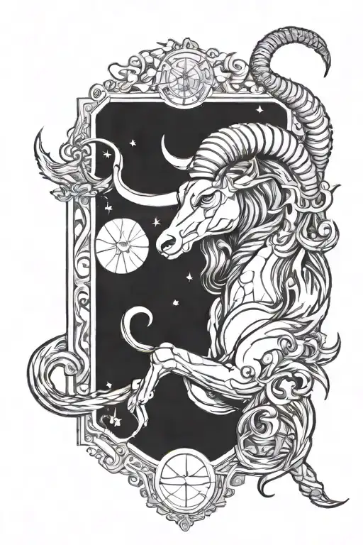 Capricorn Zodiac Sign With Saturn Sketch With Faith